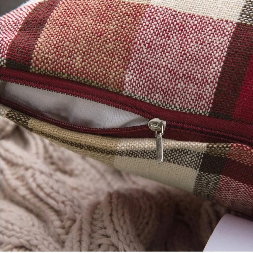Luxury Home | Rustic Red & Beige Tartan Plaid Farmhouse Throw Pillow Covers